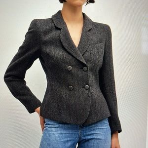 EMPORIO ARMANI Double Breasted Chevron Wool Blazer (US 12)